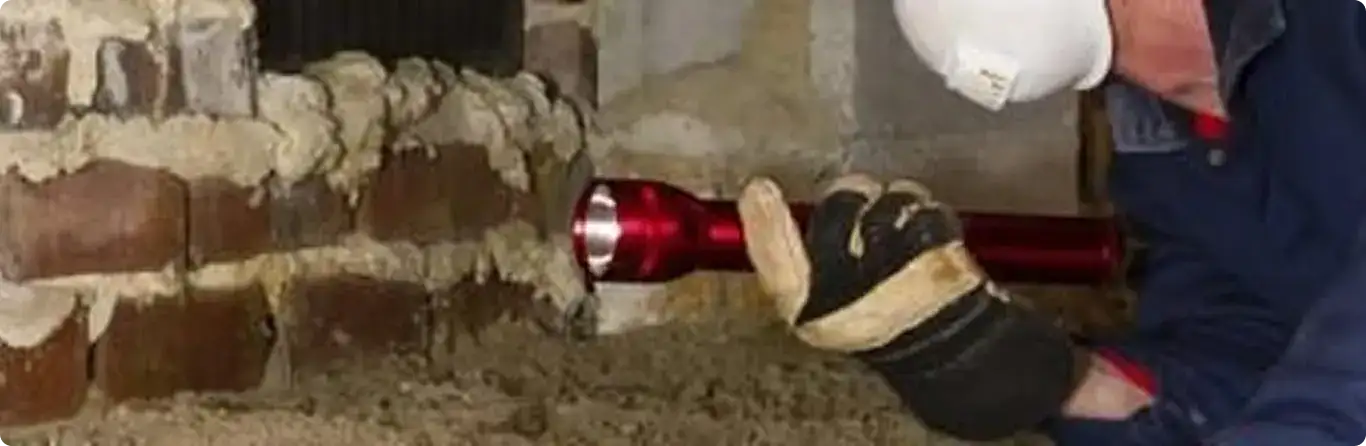 Pest control technician inspecting a crawl space for ant activity in North Highlands, CA